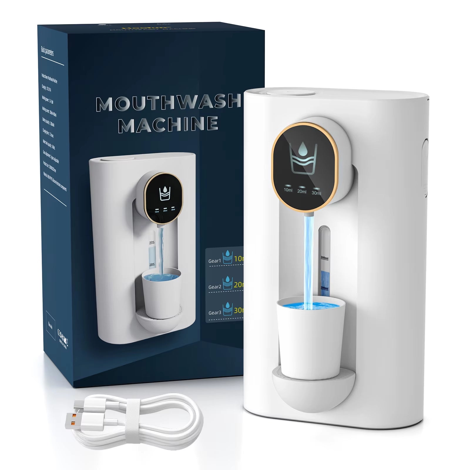 Bathroom Automatic Mouthwash Dispenser Wall Mount Mouthwash Dispenser with Magnetic Cup, 3 Dispensers, Smart Mouthwash Dispenser